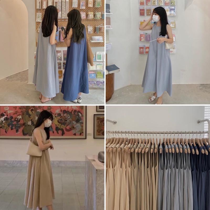 Váy Linen suông ba lỗ dáng rộng ullzang Hàn quốc