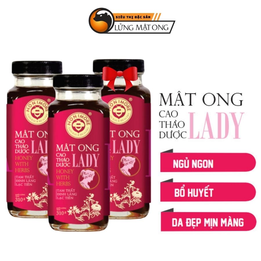 Combo 2 chai Mật ong cao thảo dược Lady giúp ngủ ngon Honimore 310g tặng 1 chai cùng loại - mật ong rừng nguyên chất phối trộn với cao thảo dược