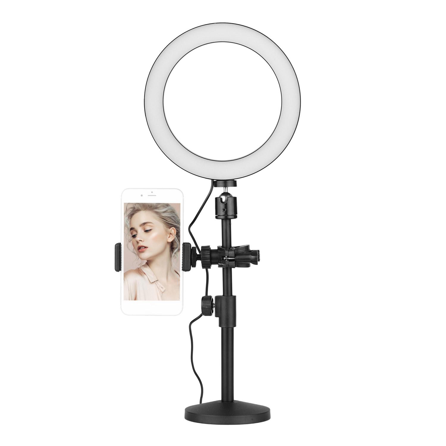 Bộ đèn LED vòng để bàn có thể thay đổi độ sáng 20cm hai màu với đầu bóng nhỏ