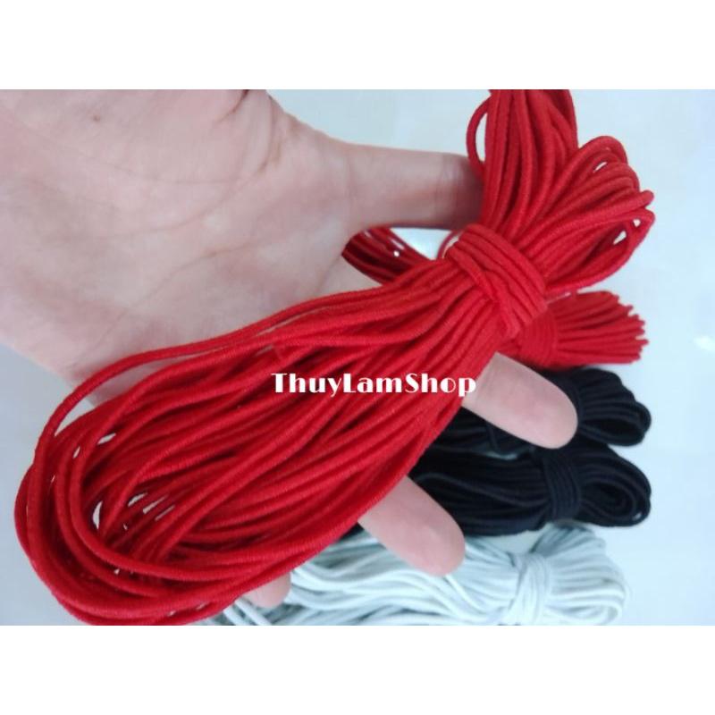 10m dây thun tròn co giãn màu trắng, đen, đỏ size 2.5mm