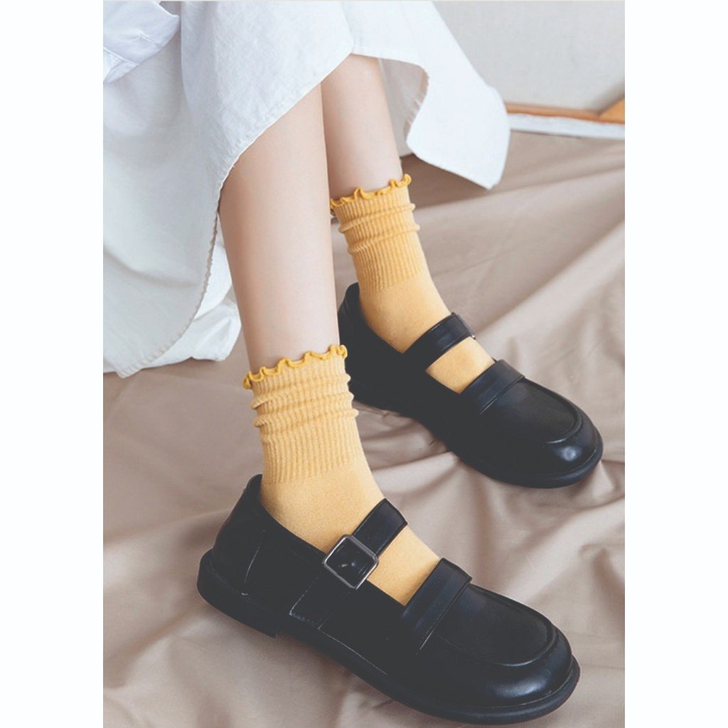 Tất, vớ nhún cổ bèo nữ cao cổ phong cách Vintage Hàn Quốc, hiệu MHAN cao cấp, chất liệu cotton, có nhiều màu