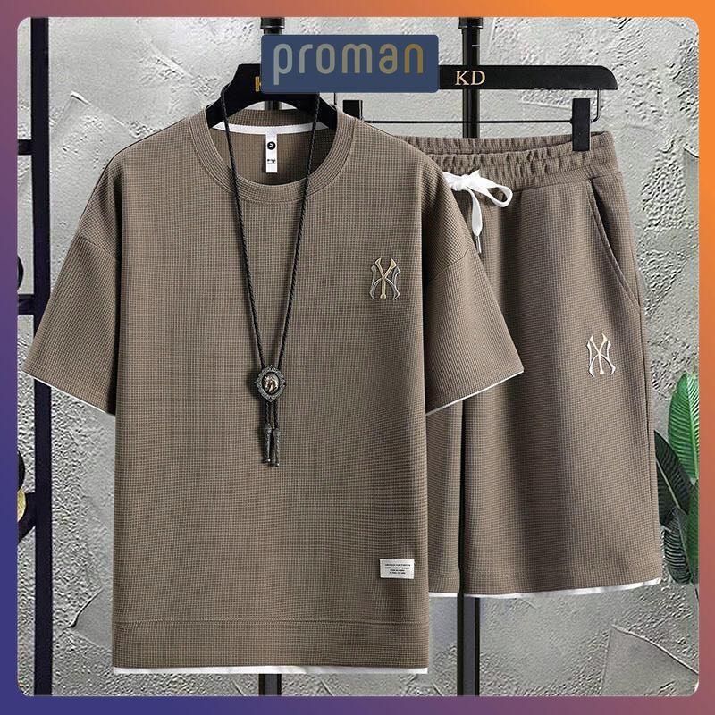 Bộ Đồ Nam Mặc Nhà Cotton Chất Tổ Ong, Bộ Thể Thao Nam Xịn Xò Thêu Nổi NY Chắc Chắn BO09 - PROMAN