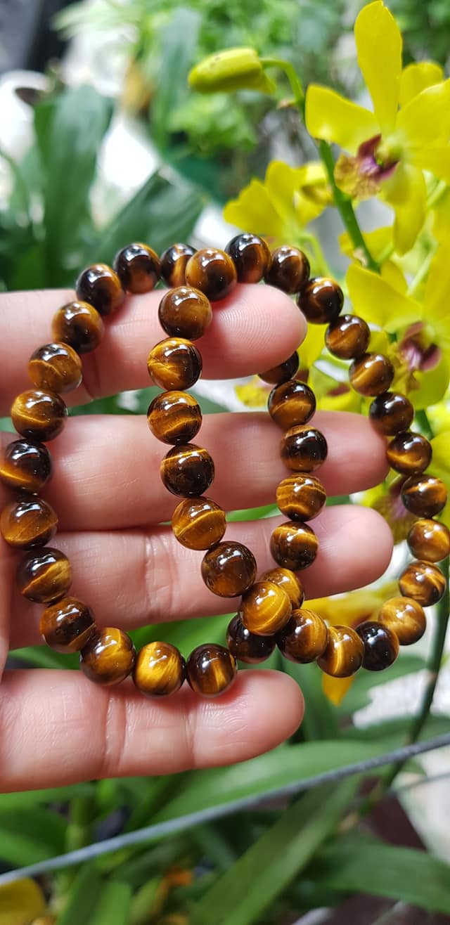 Vòng tay phong thuỷ may mắn nữ đá mắt hổ tự nhiên vàng nâu bóng mượt đẹp Size nữ vòng hạt 8mm Vòng hợp nữ mệnh kim mệnh thổ mệnh Thủy đeo tay đẹp ạ