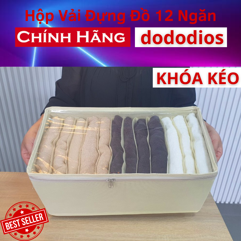 Hộp vải đựng quần áo chia 11 ngăn - [Có Nắp Khóa Kéo] - Hộp vải đựng quần áo chia 12 ngăn túi để quần áo, khăn tắm, túi đựng quần áo chia ngăn, hộp vải chia 9 ngăn có nắp - Chính hãng dododios