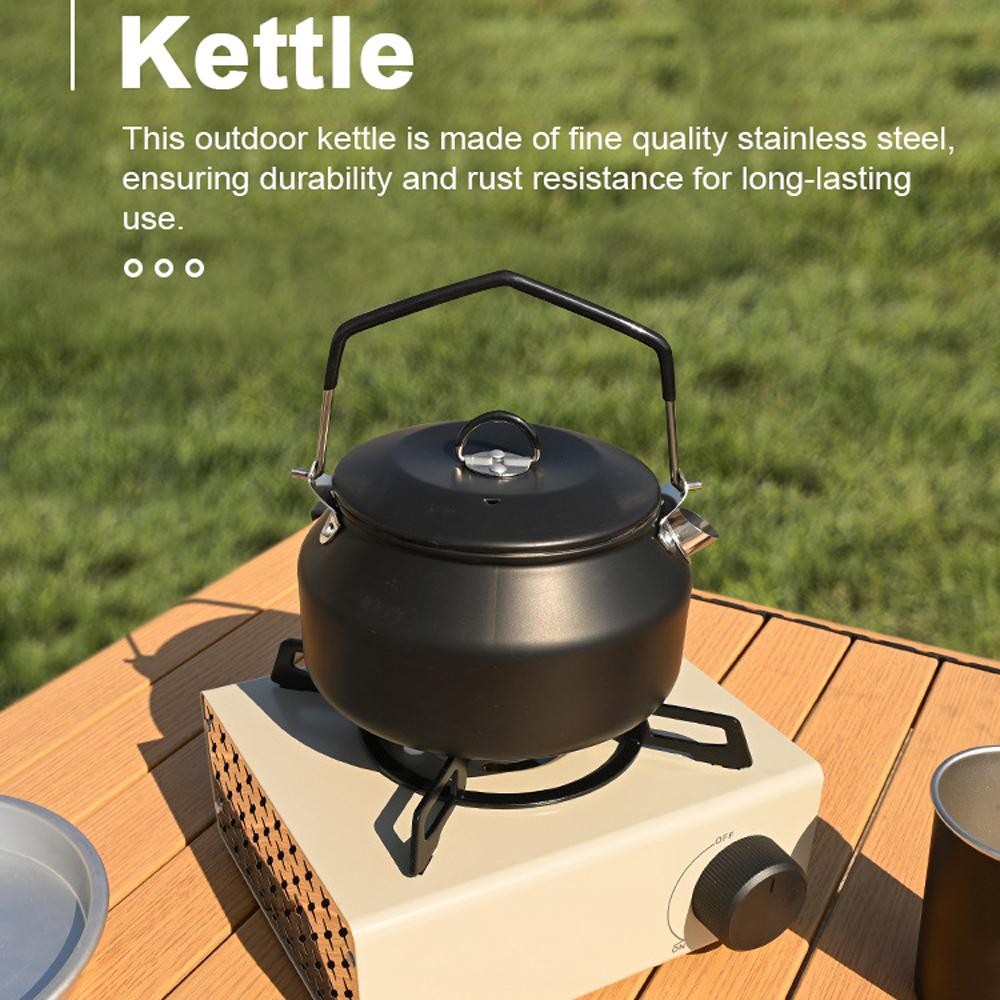 Outdoor Stainless Steel Kettle Locking Handle Camping Hung Pot Portable Coffee Pot Tea Pot Picnic Cooker 1.1L Teapot Water Boiling Accessory