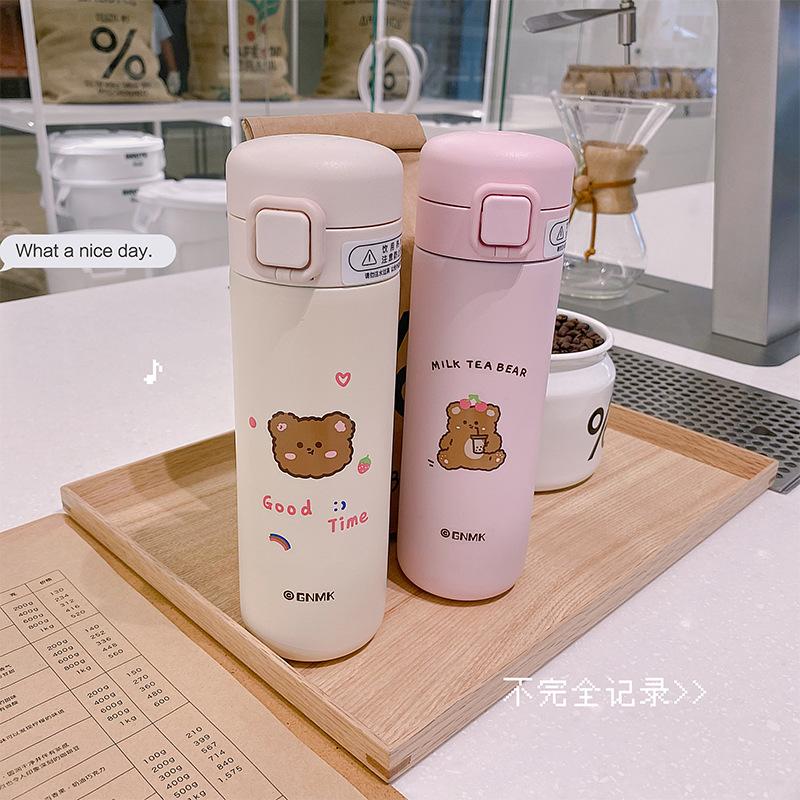 Gấu Bình Giữ Nhiệt Cốc Hoạt Hình Dễ Thương Trẻ Em Học Sinh Bé Gái Bé Trai Nảy Bình Nước 304 Bình Giữ Nhiệt Chân Không Thép Không Gỉ Cup