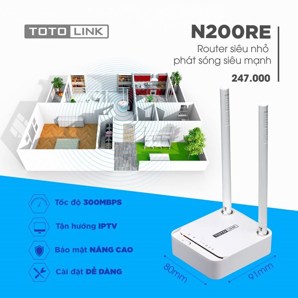 Bộ phát WiFi Totolink N200RE Mini Router chuẩn N 300Mbps - Hàng chính hãng DGW phân phối