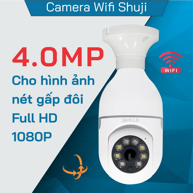 Camera Wifi không dây SHUJI UH620D - Camera bóng đèn - Ban đêm có màu - Báo động khi có trộm đột nhập - 4.0MP cho hình ảnh đẹp gấp đôi Full HD1080 - Hàng chính hãng