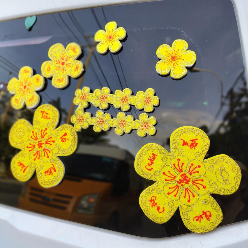 Set hoa mai xốp dán cửa kính dán tường trang trí tết