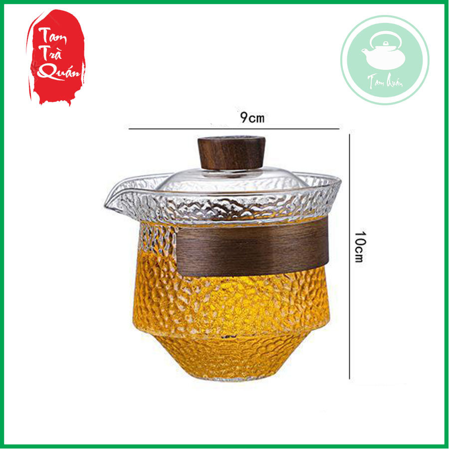 Khải thủy tinh sần núm gỗ 230ml - Dụng cụ thưởng trà