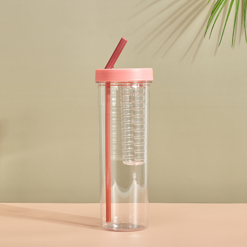 Bình Nước Detox Trong Suốt Có Ngăn Lọc Trà, Trái Cây Dung Tích 700ml Kèm Ống Hút Tiện Dụng