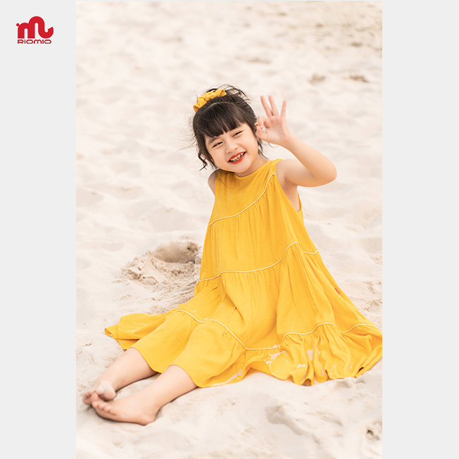 Đầm maxi bé gái Riomio kèm buộc tóc váy công chúa chất liệu đũi mềm mại cho bé đi chơi, đi biển 3,4,5,6,7,8,9 tuổi RV609