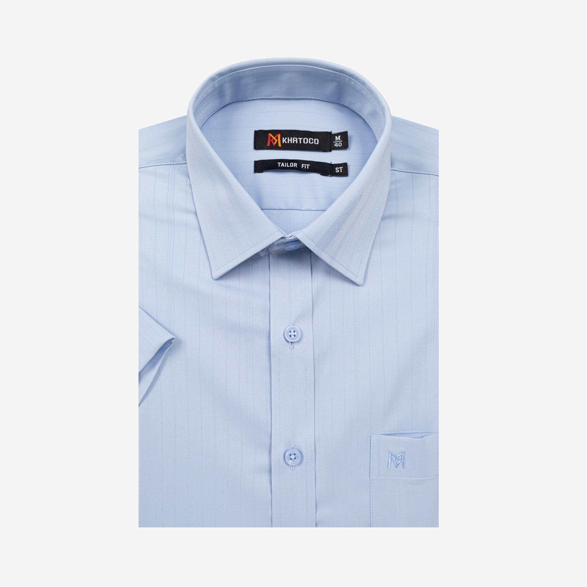 Áo sơ mi nam KHATOCO Tailor Fit ngắn tay A1MN498T2-CNMK758-2704-N