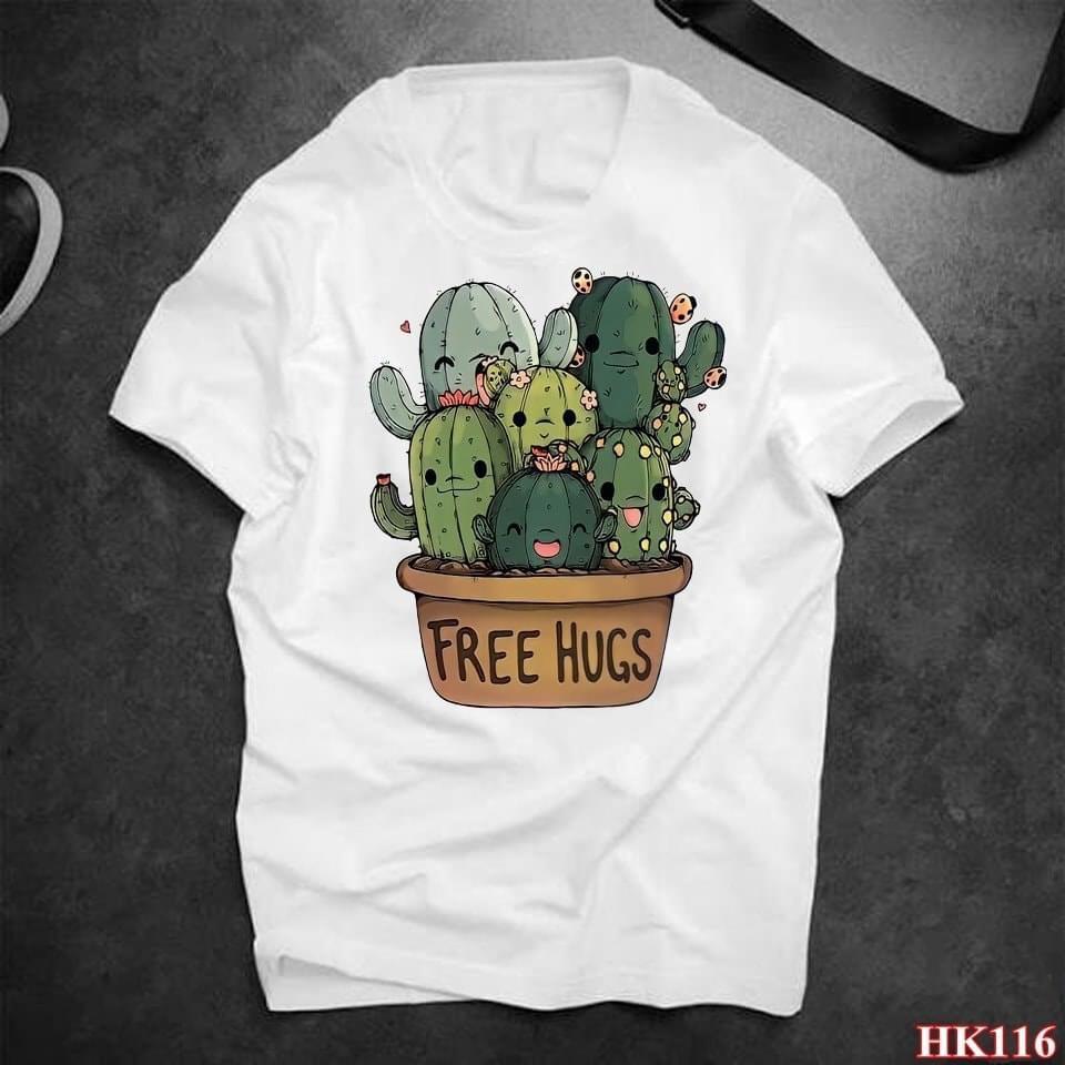 Áo thun Nữ Unisex form rộng Mẫu in Chậu Xương Rồng FREE HUGS Siêu hot AT233