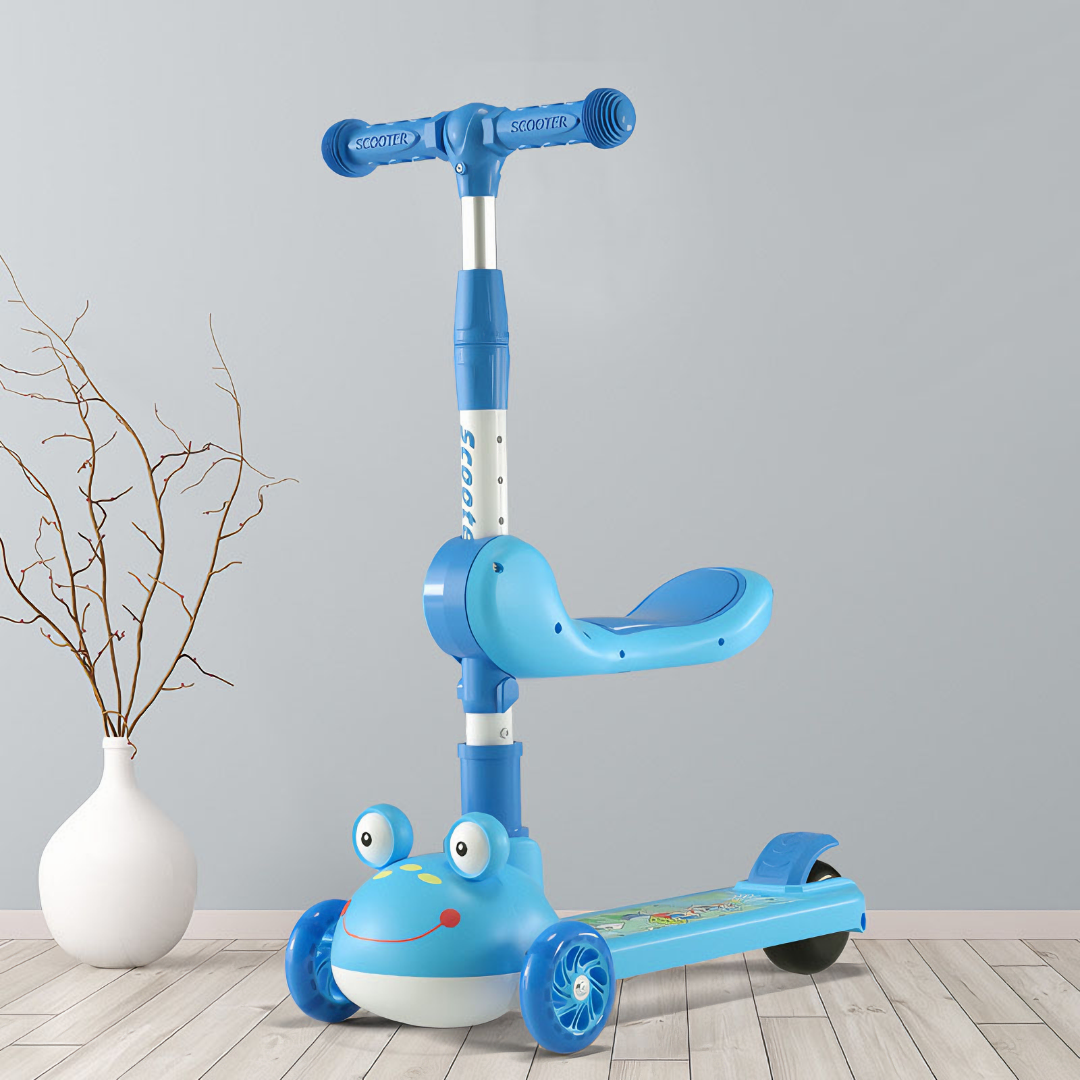 Xe trượt Scooter 2 tầng có nhạc đèn, ghế ngồi, bánh 5cm phát sáng, gấp gọn chỉnh độ cao an toàn cho bé - Hàng chính hãng