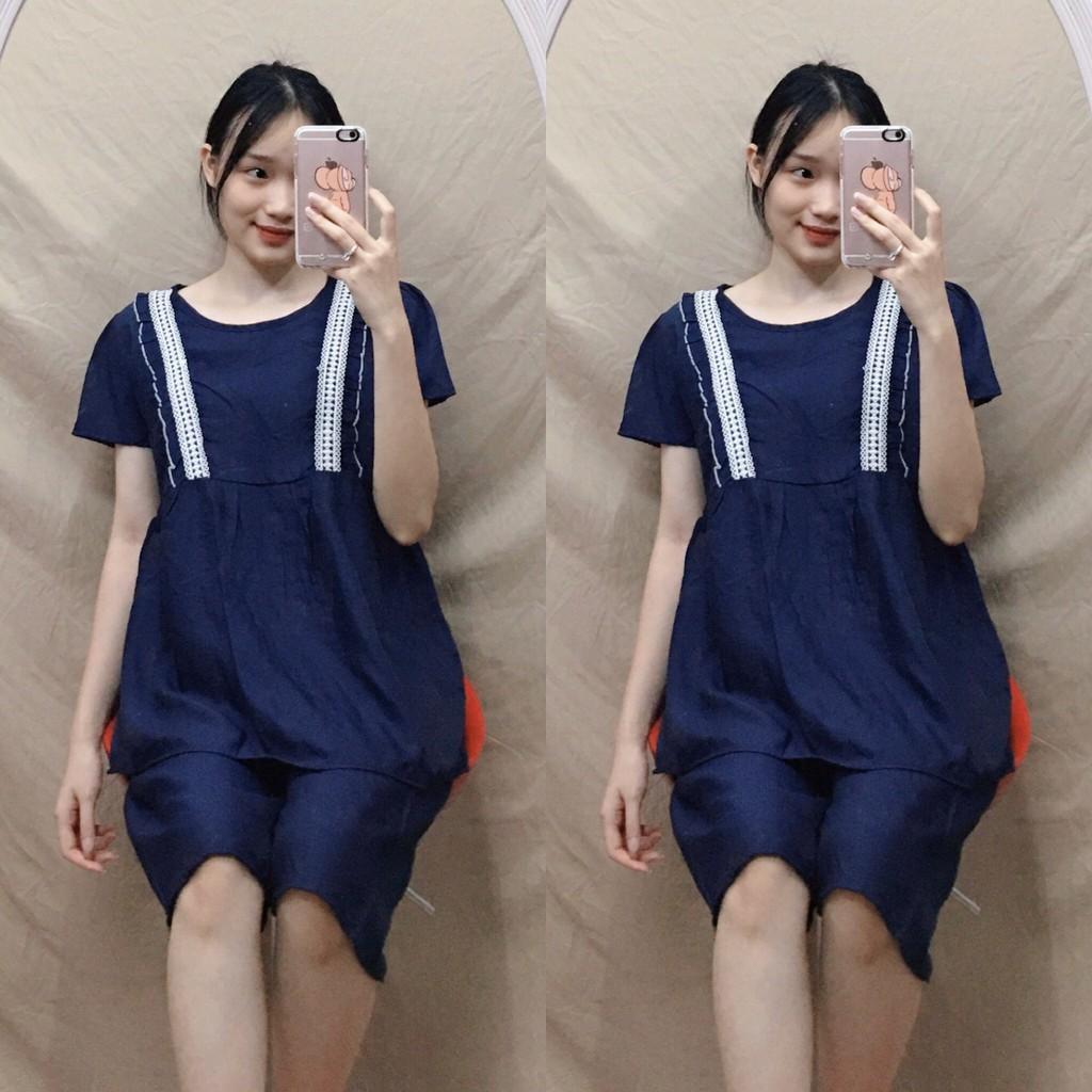 Đồ bộ bầu mùa hè chất đũi lụa mặc đi chơi ở nhà chất siêu mát