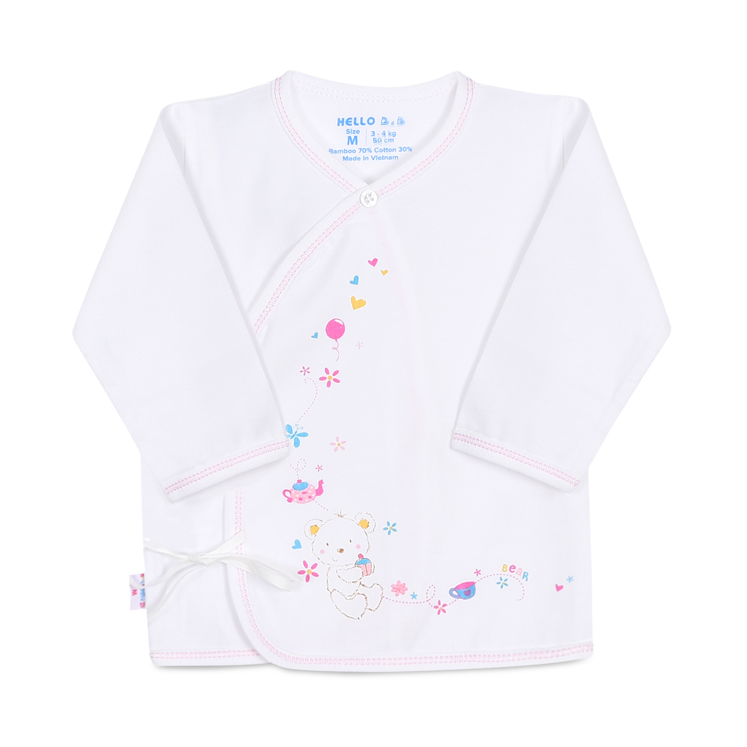 ÁO SƠ SINH CỘT DÂY TAY DÀI 0412 -  S (3-3.5kg) - Hoa văn ngẫu nhiên (bé trai)