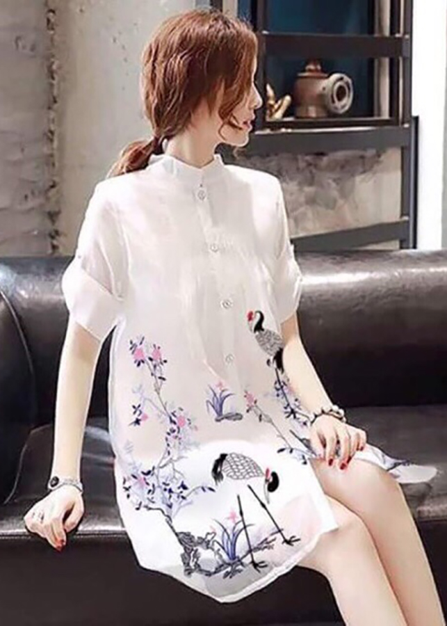 Đầm Suông In Chim Hạc Xinh Đẹp