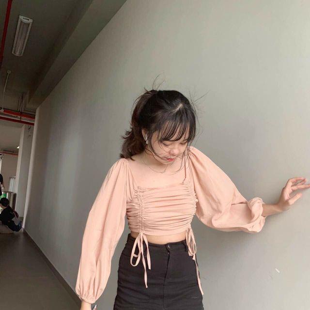 Áo croptop tay phồng rút dây