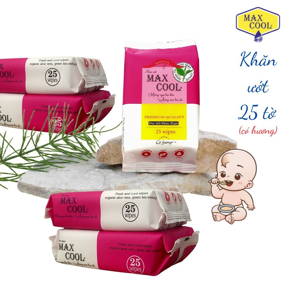 Combo 2 Gói Khăn Ướt Max Cool 25 Tờ Có Hương