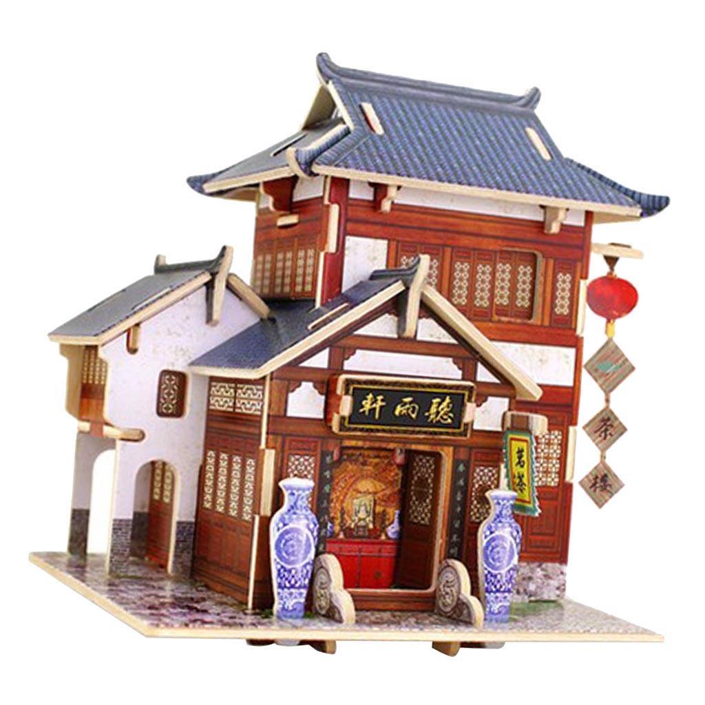 1/24 Wooden Dollhouse Miniature Chinese House with Furniture, DIY Dollhouse Assembly Kit, 1:24 Scale Creative Room