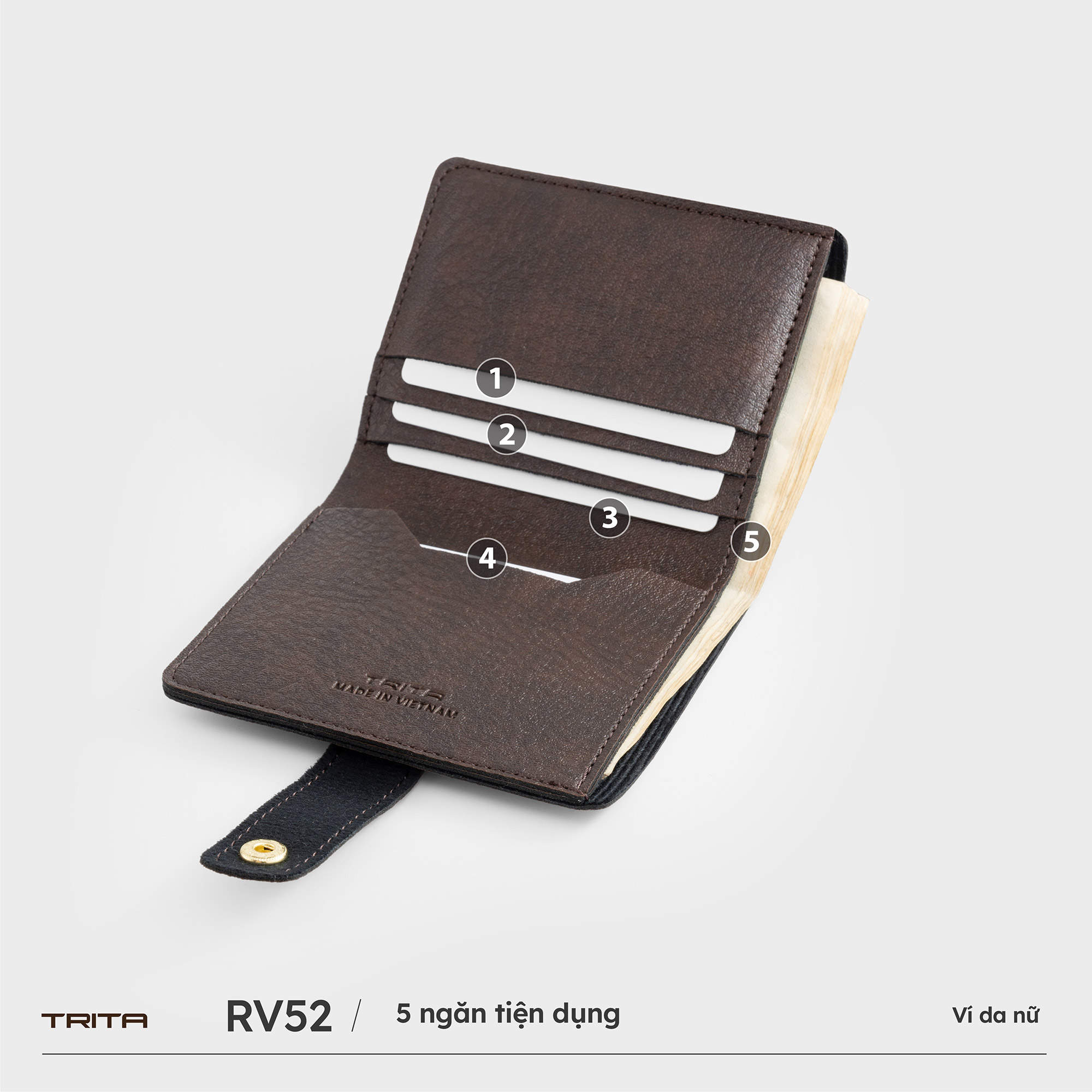 Ví Trita ( Thời trang nữ kiểu dáng gập 3 đơn giản - Ví da RV52 )