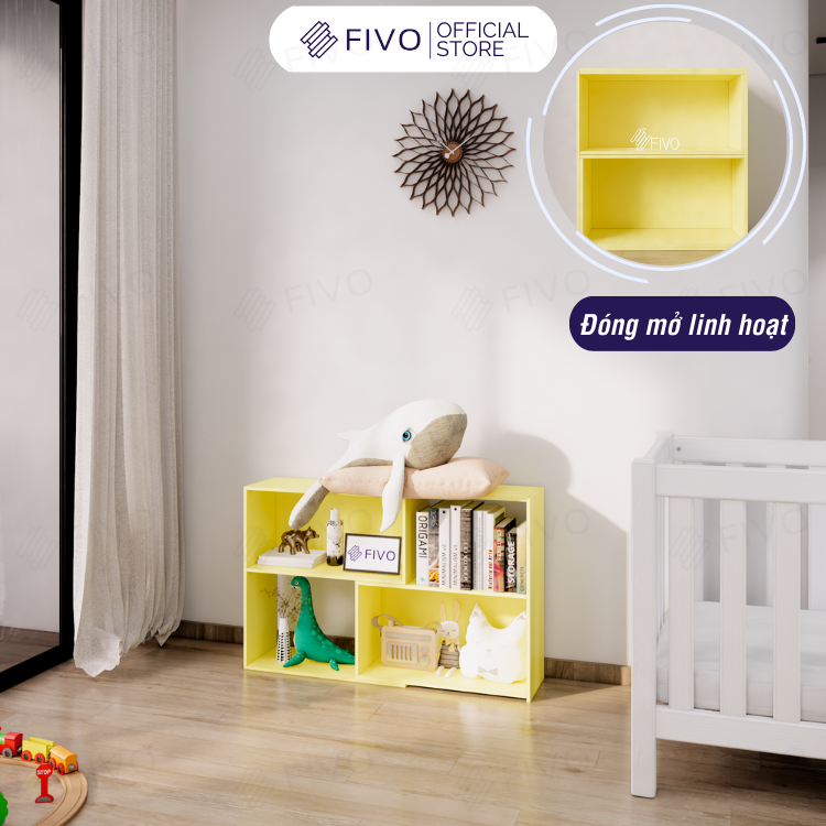 Kệ Sách Đa Năng Cho Bé FIVO FB71 Ngang 110cm Màu Vàng, An Toàn, Đa Dụng Với Tính Năng Đóng Mở Tiện Lợi, Dễ Dàng Lắp Ráp
