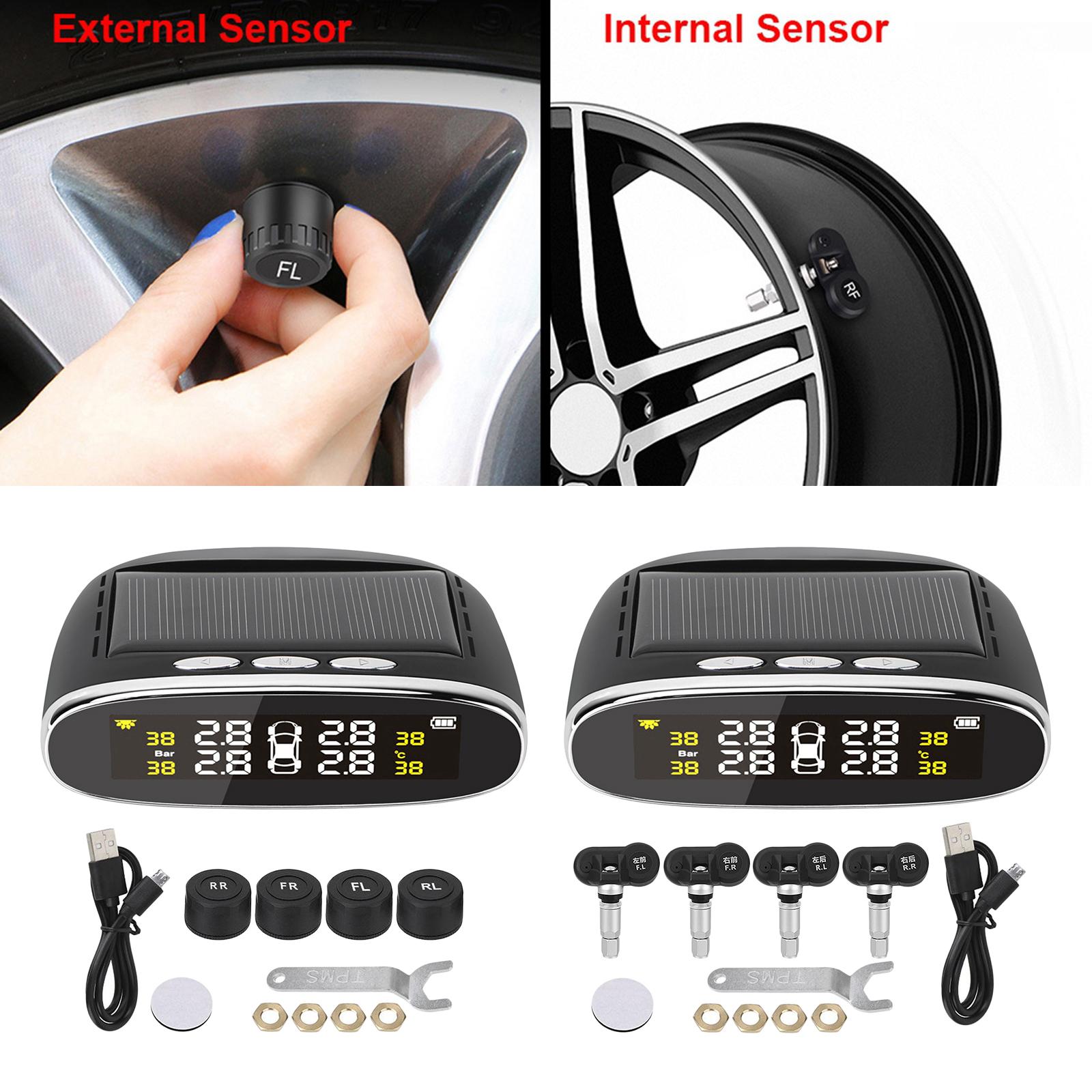 Solar Powered Universal Auto SUV Vehicle Tire Pressure Temperature Monitor Tyre Detection System Real Time LCD Display