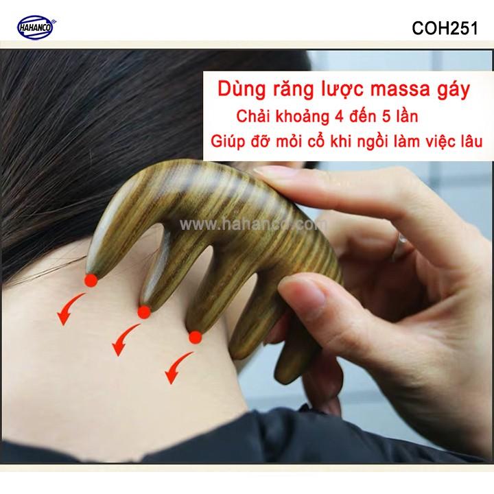 Lược gỗ Bách Xanh 5 răng massa đầu (Size: S -10cm) COH251 - Giúp lưu thông khí huyết đả thông kinh mạch - Chăm sóc tóc