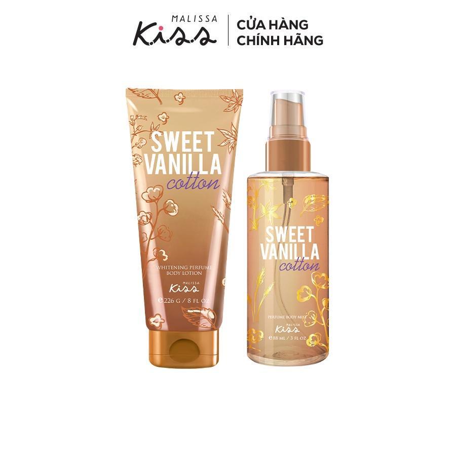 Bộ Đôi Hoàn Hảo Malissa Kiss Body Lotion &amp; Body Mist hương Sweet Vanilla 226G