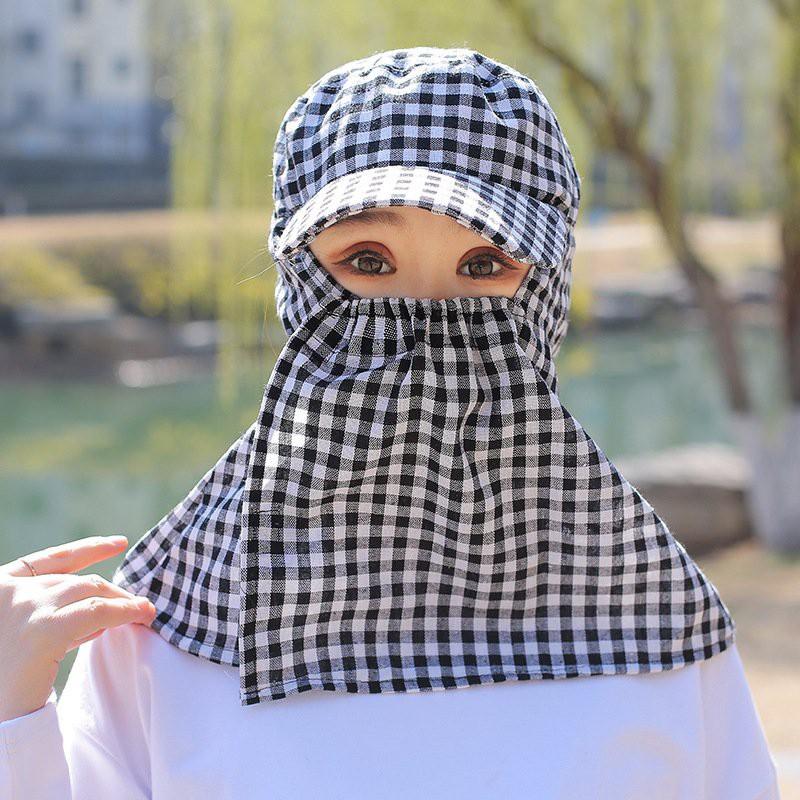 Nón chống nắng ninja lưỡi chai liền khẩu trang - mũ che nắng caro khẩu trang kèm dây thắt dễ dàng sử dụng