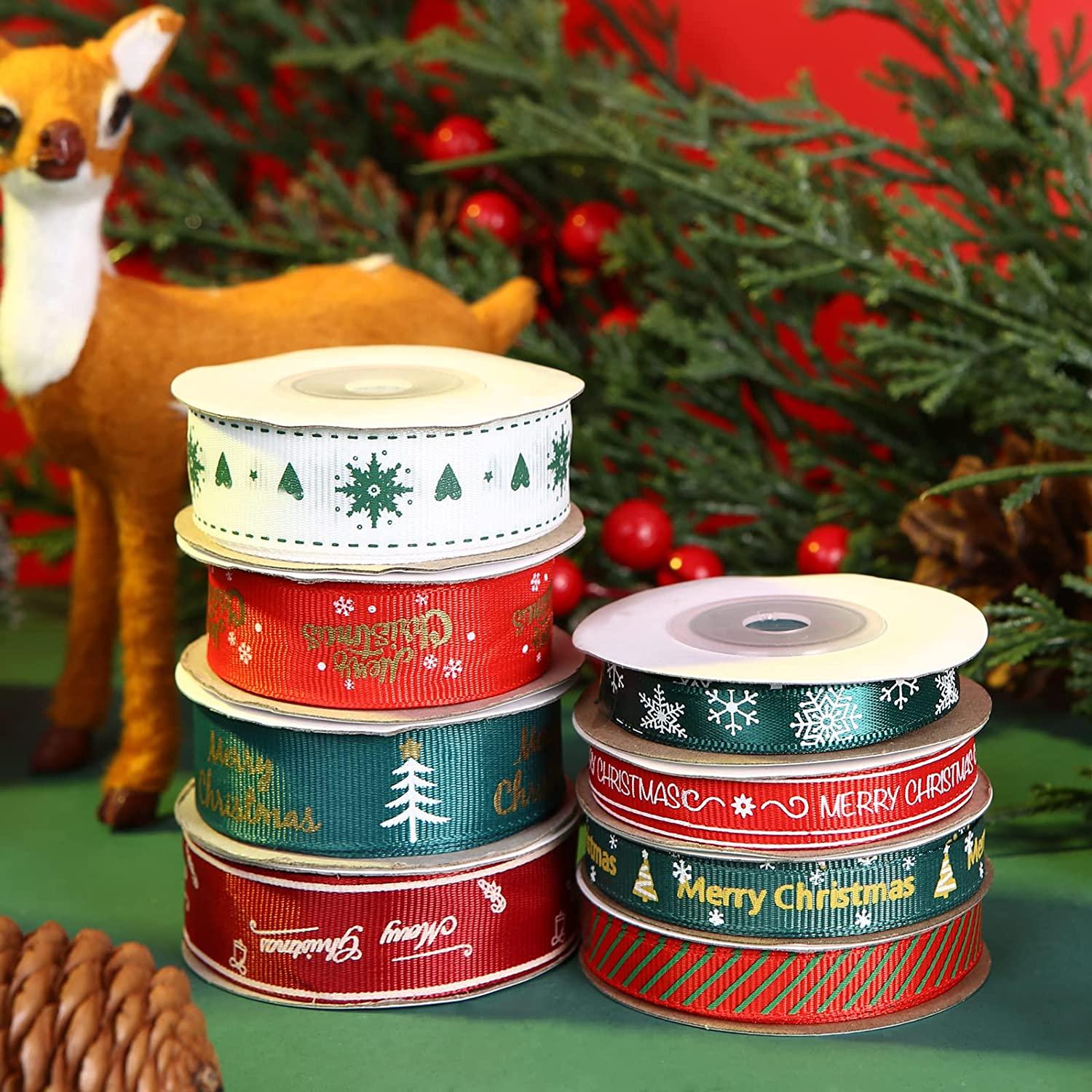 Ruy băng Giáng sinh, Gói 8 Ruy băng Giáng sinh Vải Giáng sinh Ruy băng Giáng sinh Cuộn Ruy băng Satin để trang trí Giáng sinh Gói quà Làm nơ cài tóc May thủ công 10M/Cuộn