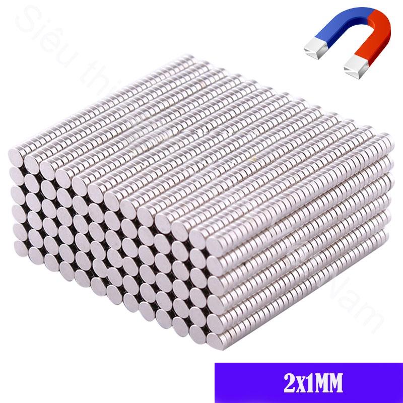 Nam châm 2x1mm viên hình tròn màu trắng bạc siêu mạnh