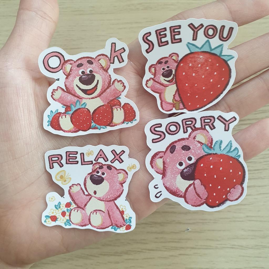 Sticker gấu dâu cute trang trí mũ bảo hiểm, laptop, điện thoại, sổ tay