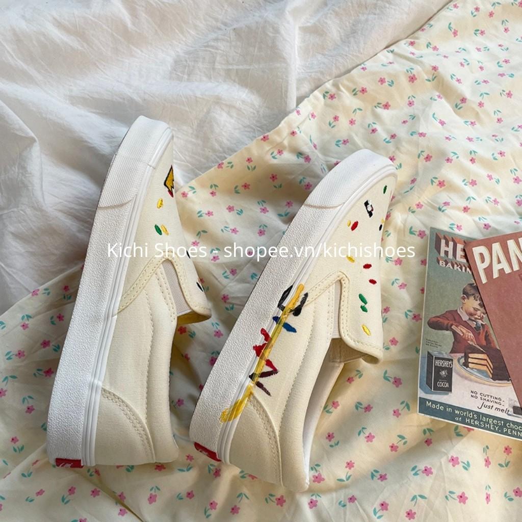 Giày lười slip on hoạ tiết thêu nhí phong cách Ulzzang dành cho nữ mã 1116 - Kichi Shoes
