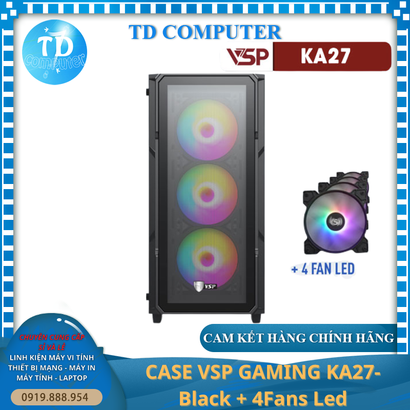 Vỏ máy tính Case VSP KA27 [ĐEN] sẵn 4 Fan LED ~ Gaming 2 mặt kính cường lực (M-ATX/ITX) - Hàng chính hãng TECH VISION phân phối