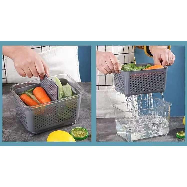 Hộp đựng bảo quản thực phẩm tủ lạnh 2 lớp có lỗ thông khí thoát nước giữ thực phẩm khô ráo tươi lâu AZ AD25220