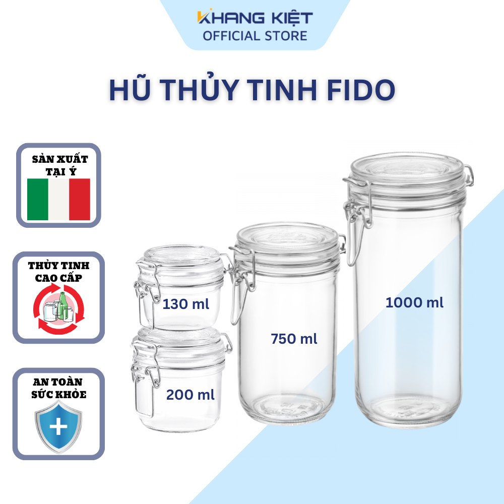 Hũ thủy tinh Italy Bormioli Rocco Fido thân tron, năp ron kin hơi, cât trư thưc phâm trong ngăn đông tu lanh - 200ml