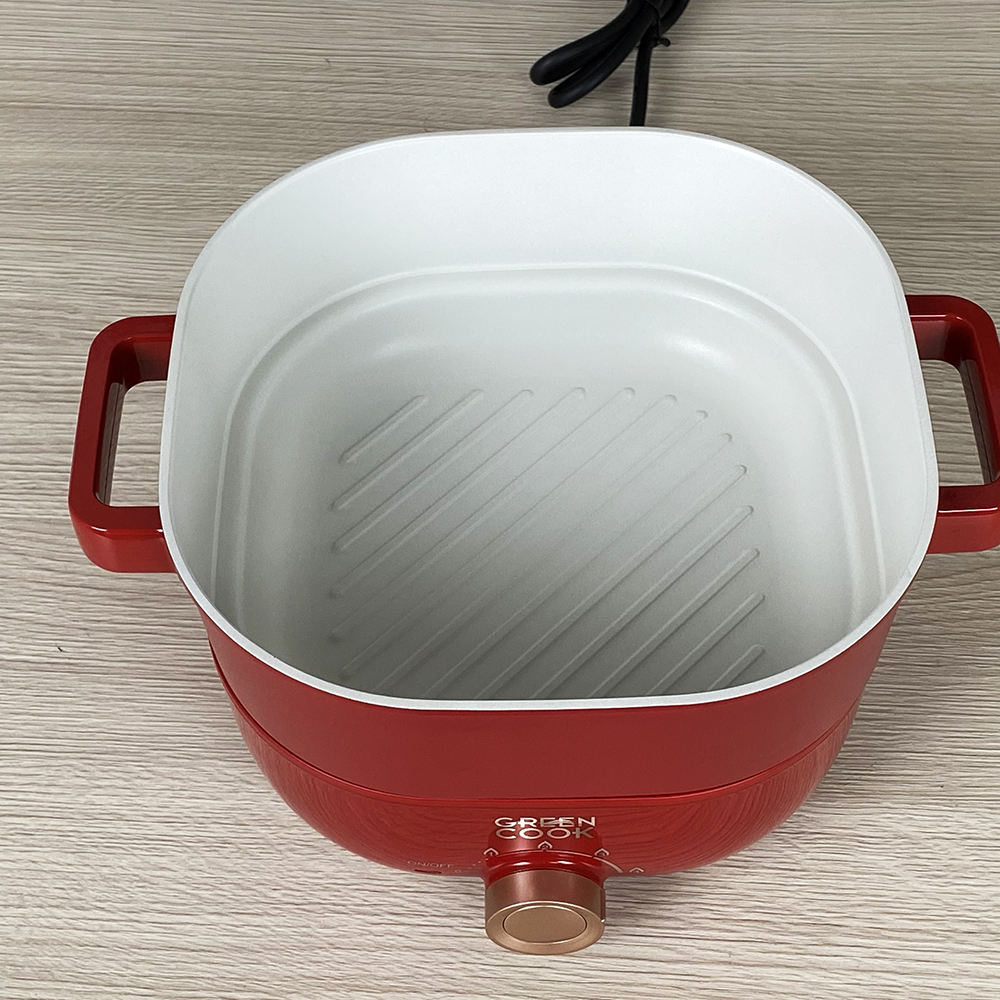 Nồi lẩu điện 3L Greencook GCEH233 thiết kế lòng nhôm đúc rời mâm nhiệt dễ vệ sinh, có khay hấp inox - Hàng chính hãng