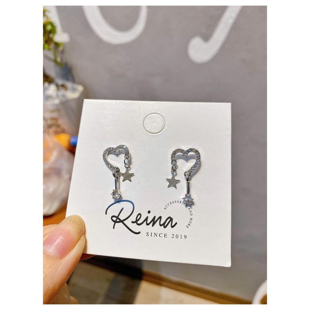 Khuyên tai nữ phong cách Hàn Quốc thiết kế tinh tế kết hợp bông sao năm cánh nhỏ dễ thương ngọt ngào Reina