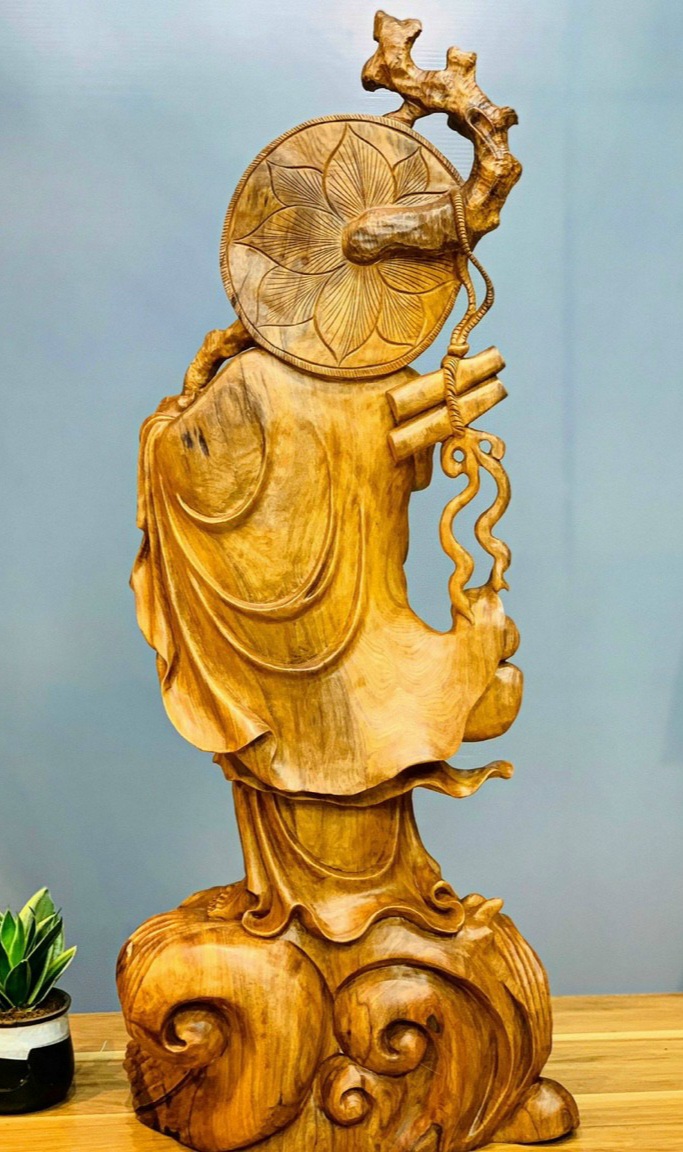 Tượng đạt ma sư tổ khất thực bằng gỗ ngọc am thơm phức kt cao 92cm