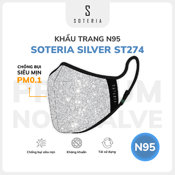 Khẩu trang thời trang Soteria Silver ST274 -  N95 lọc 99% bụi mịn 0.1 micro