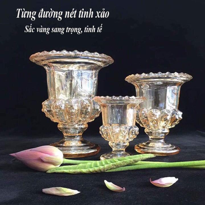 Combo 2 ly thủy tinh bày phật thủ đường nét tinh xảo sang trọng tinh tế cỡ trung