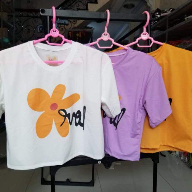 Áo croptop tay ngắn, áo croptop in hình hoa, áo croptop dễ thương, áo hở bụng, áo croptop