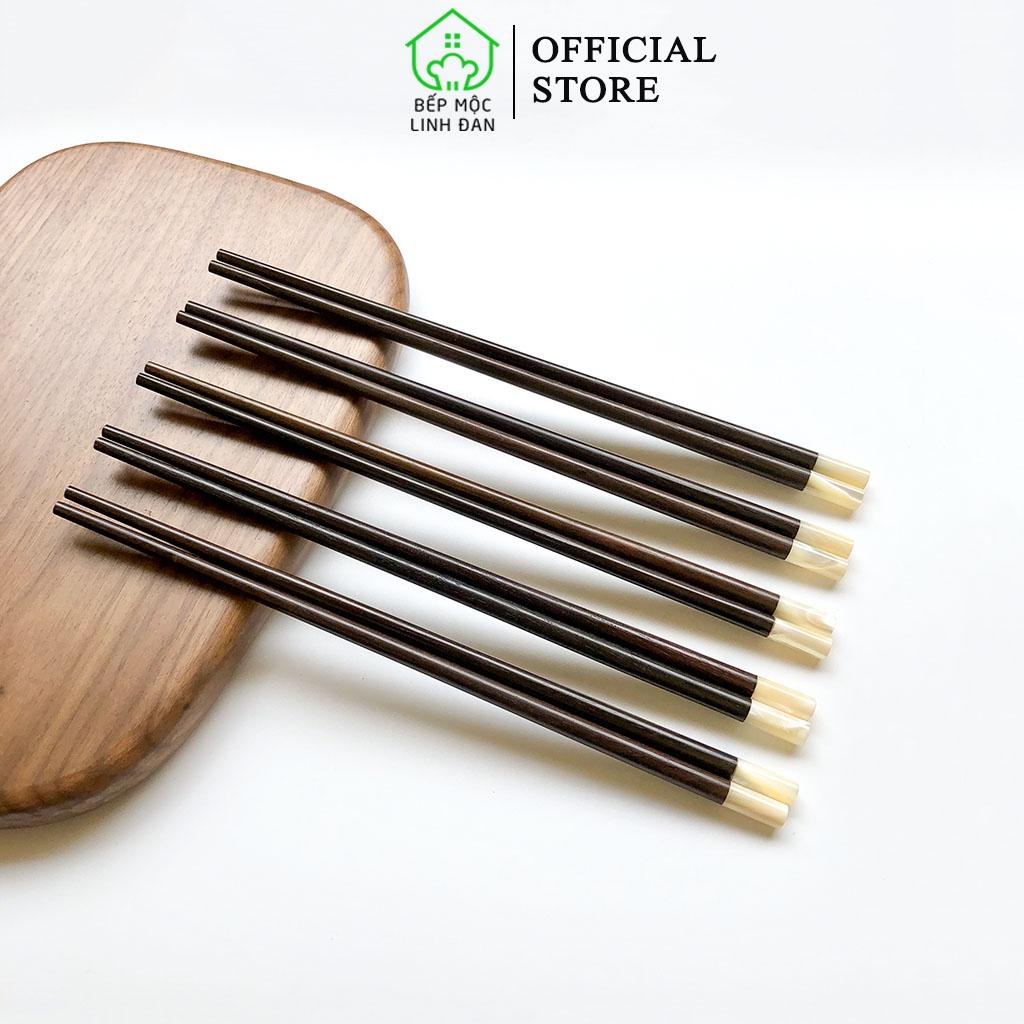 Đũa Gỗ Trắc Cẩn Ốc Biển Cao Cấp HAHANCO_Bộ 05 đôi tròn