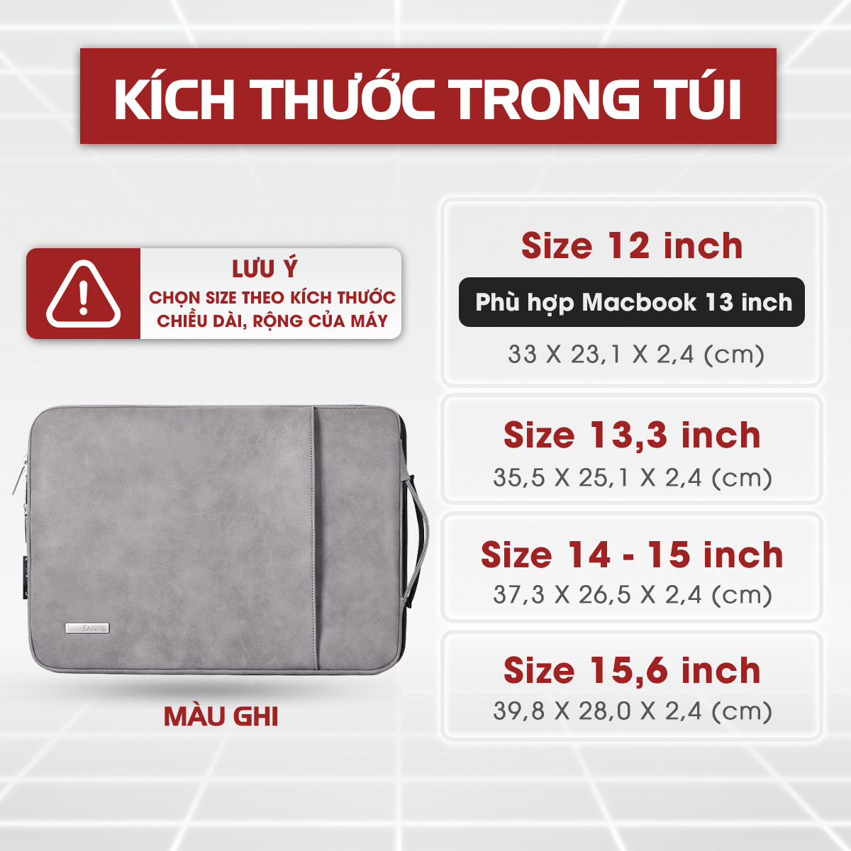 Túi chống sốc laptop bằng da có quai xách tiện lợi GB-CS15 Lớp lót lông mềm mại, chống xước cho laptop Chất da đẹp, xịn