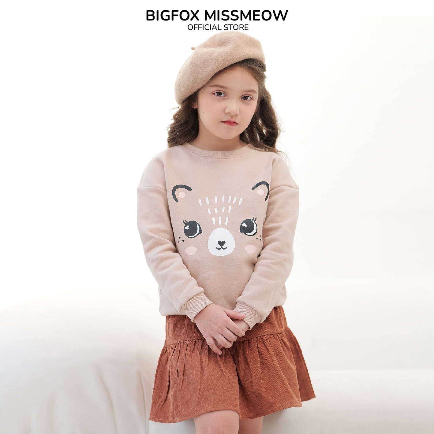 Chân váy bé gái Bigfox Miss Meow phong cách Hàn Quốc, chân váy nhung size đại mùa thu đông size trẻ em 3,4,5…11 tuổi