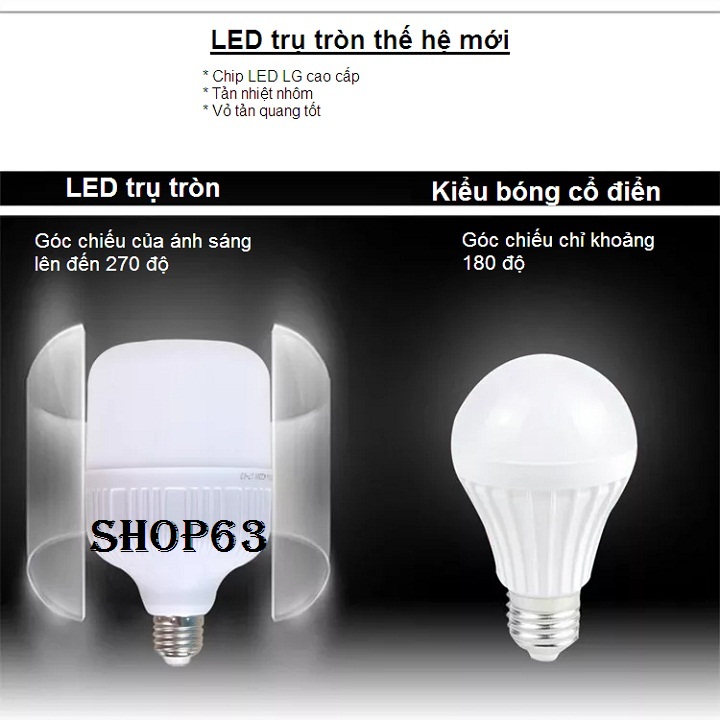 Bóng đèn LED trụ tròn ánh sáng vàng - nhiệt độ màu 3000K (công suất 20W - 30W