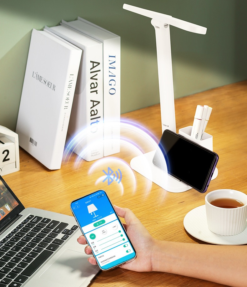 Đèn led để bàn học tích điện W6072GB có kệ đựng bút, điện thoại với 3 chế độ sáng bảo vệ mắt chống cận thị