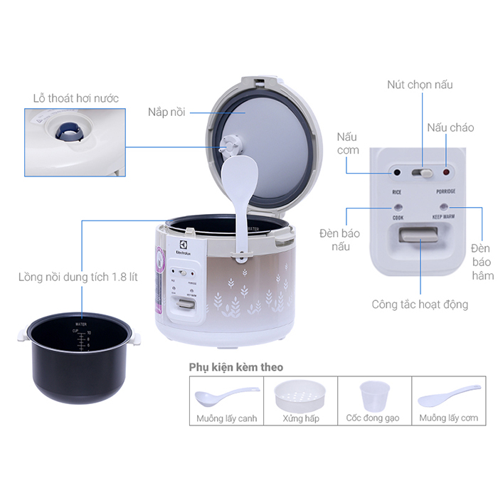 Nồi Cơm Điện Electrolux ERC3405 - 1.8L - Hàng chính hãng